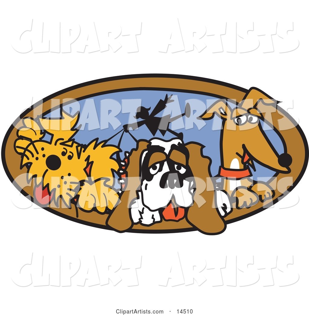 Three Dogs Taking Their Dog Walker for a Walk Clipart Illustration