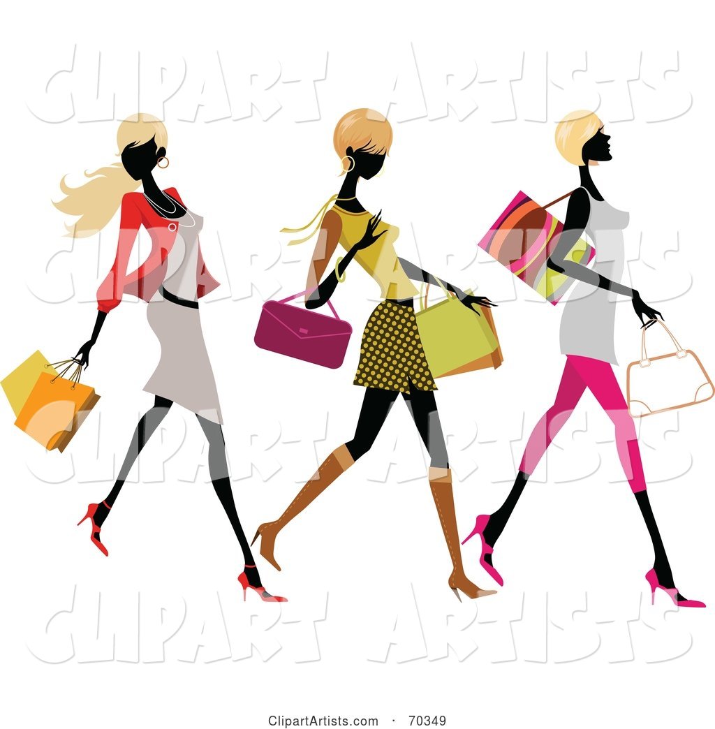 Three Faceless, Fashionable Women Carrying Shopping Bags