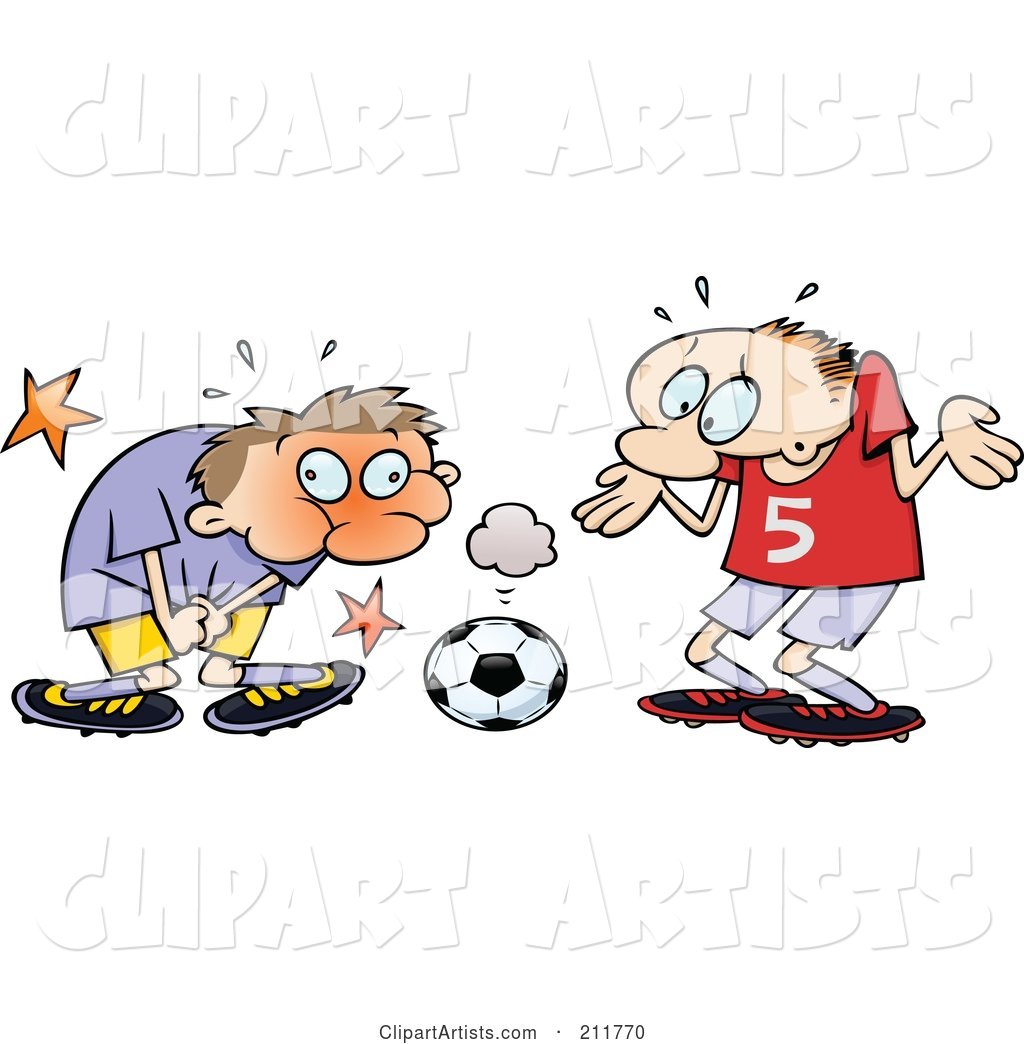 Toon Guy Grabbing Himself After Being Hit in a Sensitive Spot with a Soccer Ball