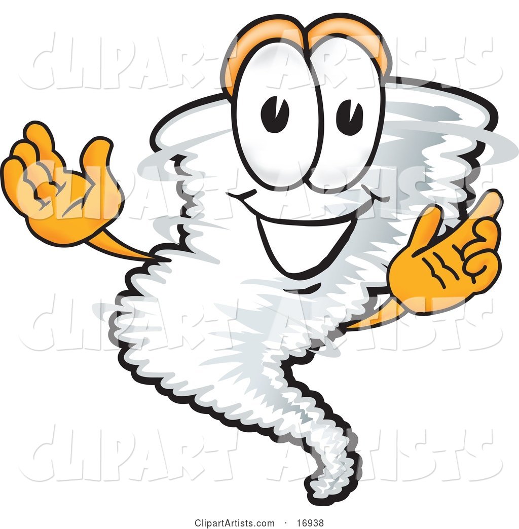 Tornado Mascot Cartoon Character Welcoming with Open Arms