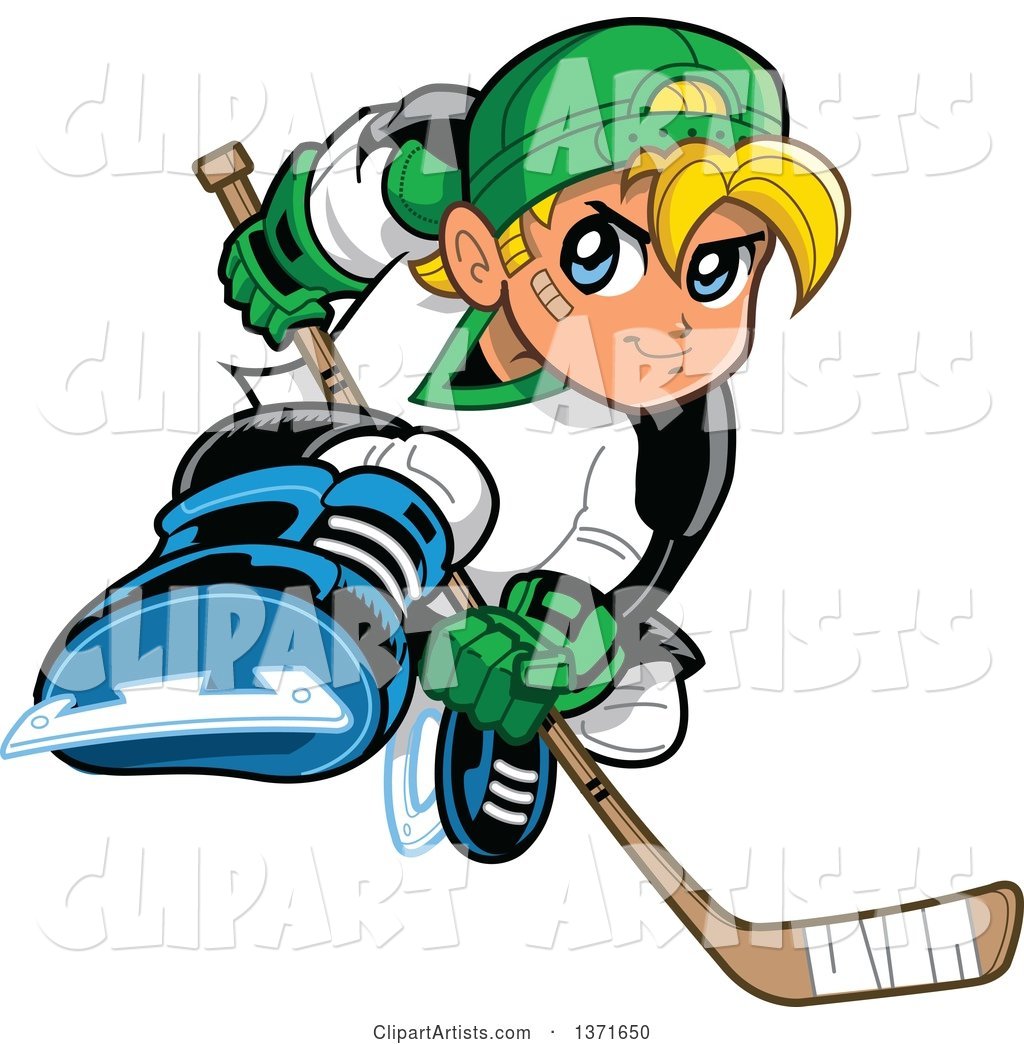 Tough Blond White Boy Playing Hockey