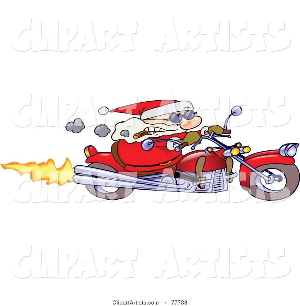 Tough Toon Santa Smoking a Cigar and Riding a Motorcycle