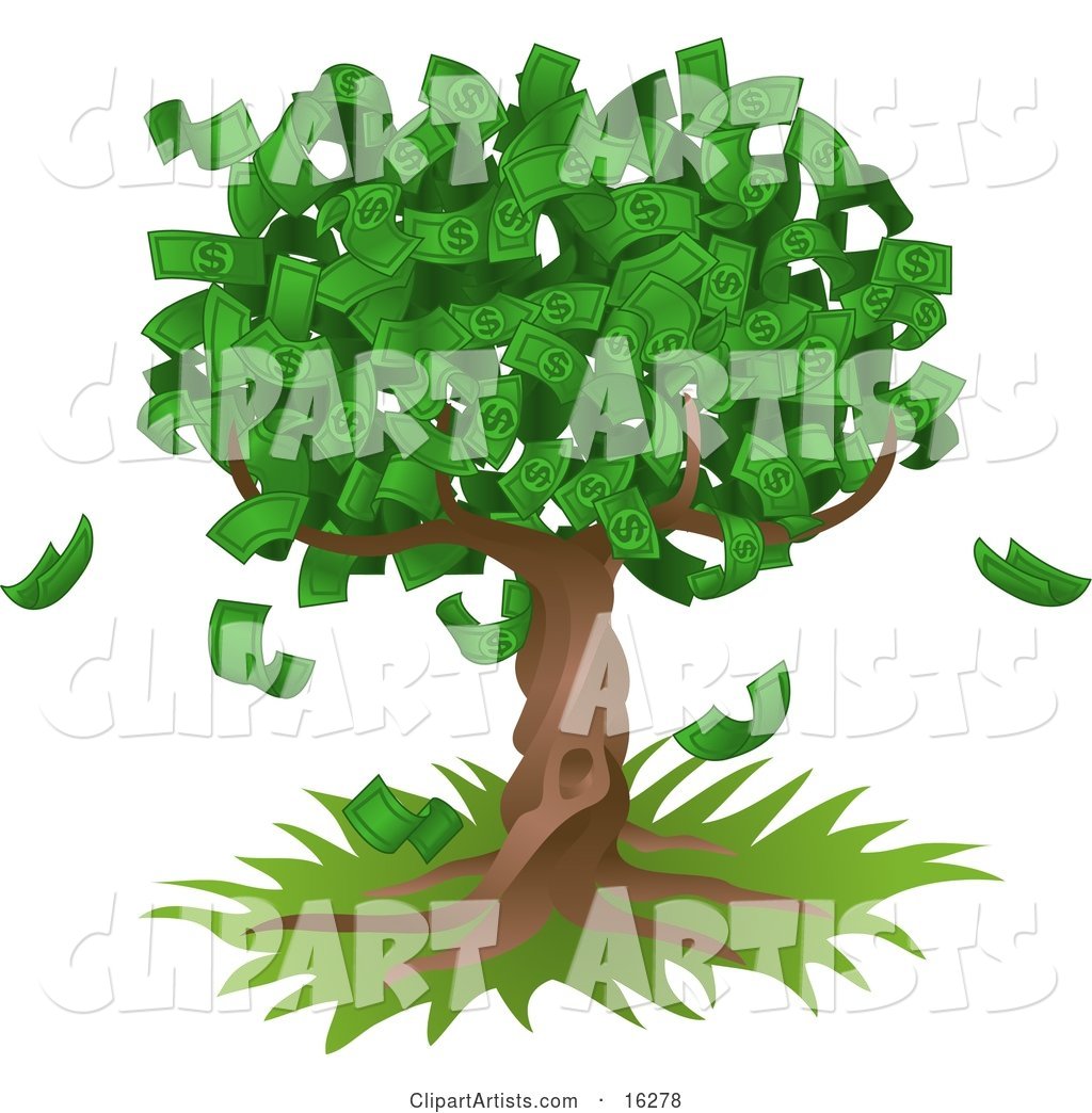 Tree Growing an Abundant Amount of Dollar Bills, Symbolising Environmental Expenses, Trust Funds, Riches, Etc