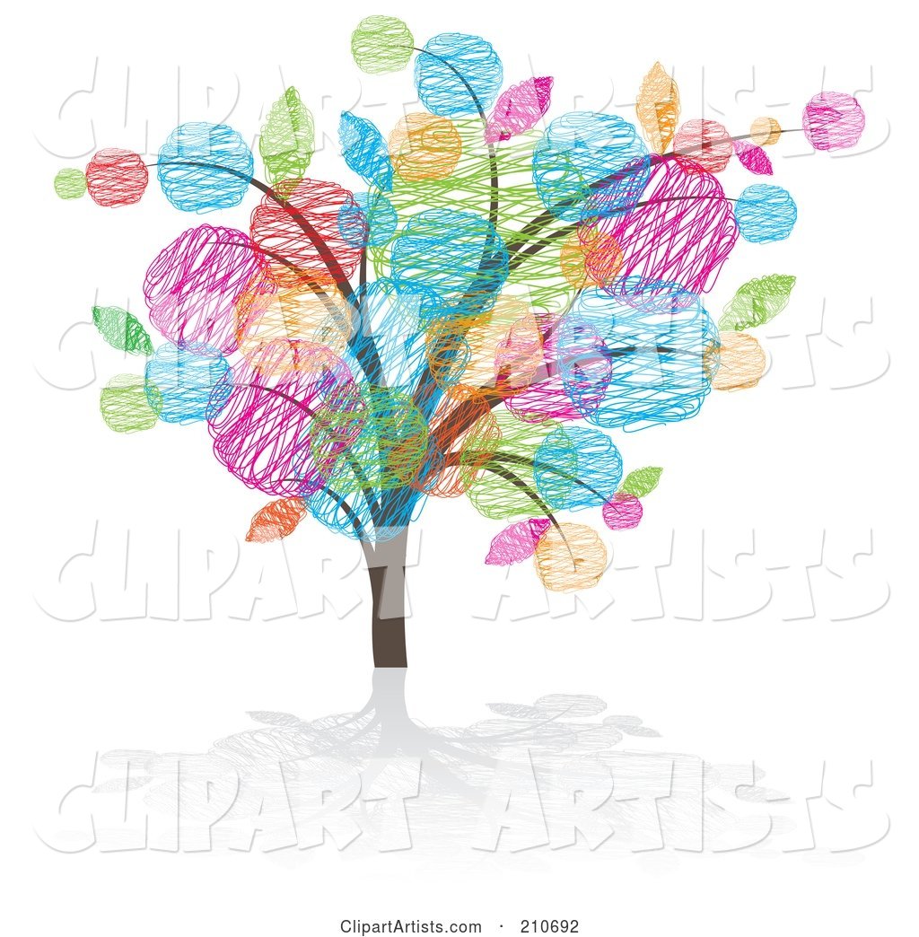 Tree with Colorful Sketched Leaves