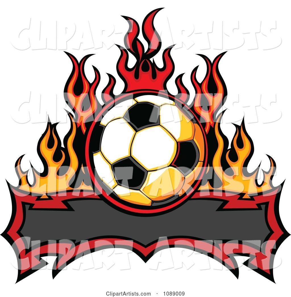 Tribal Banner with a Soccer Ball and Flames