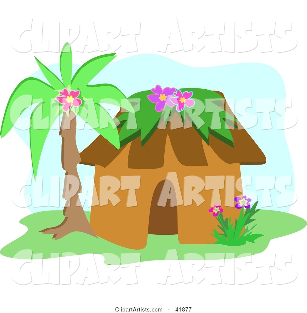 Tropical Hut Under a Palm Tree