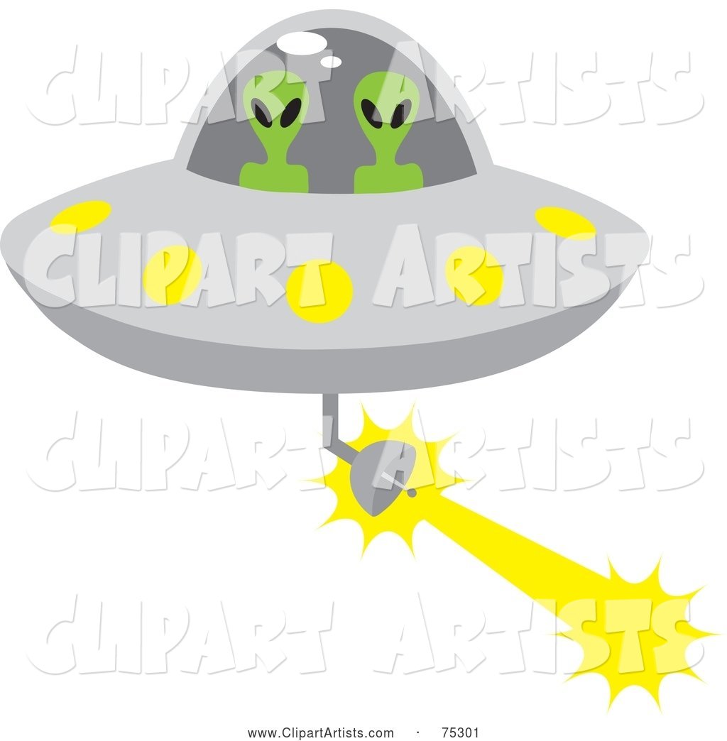 Two Alien Firing a Weapon in a UFO