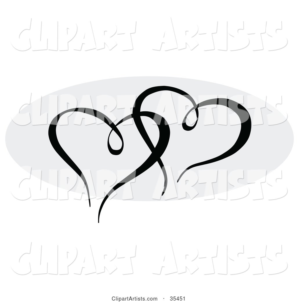 Two Black Hearts Entwined over a Gray Oval