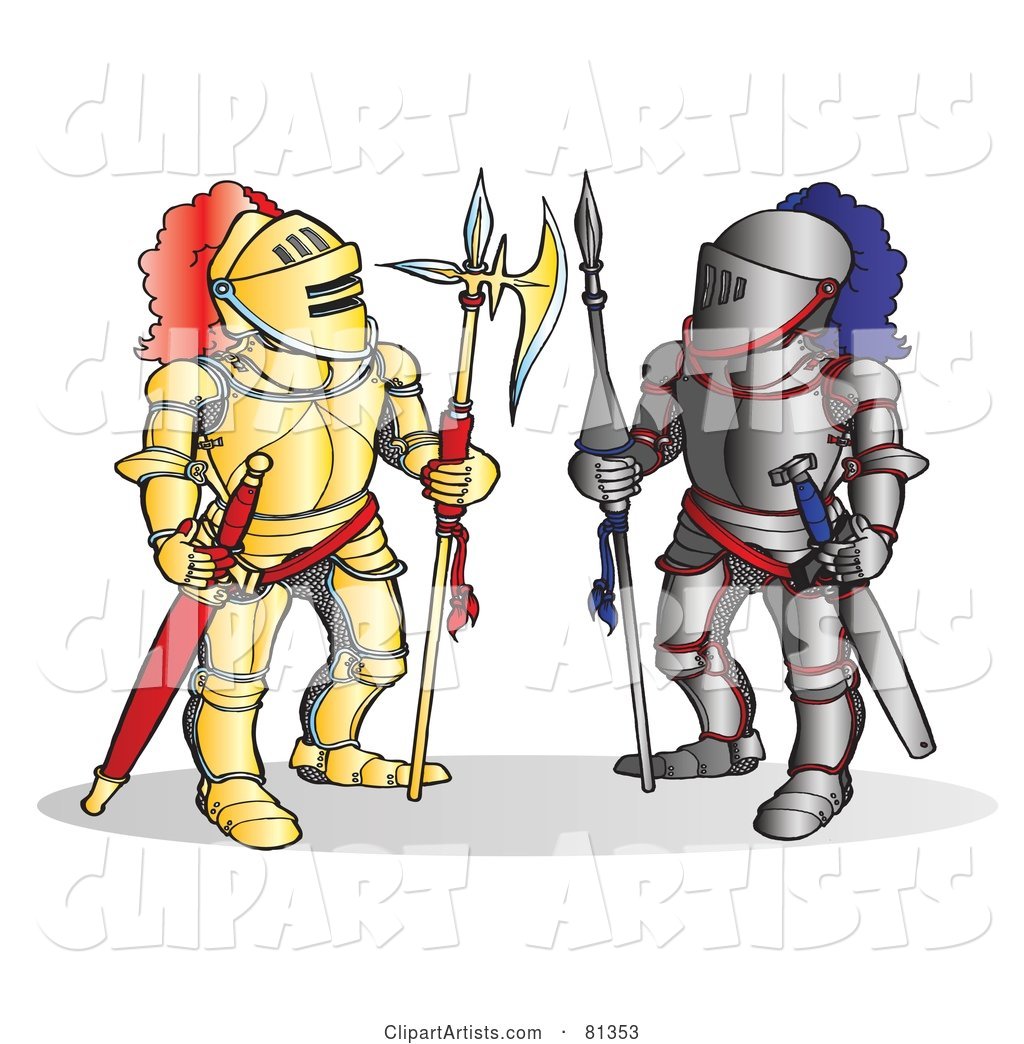 Two Knights Standing in Different Armor