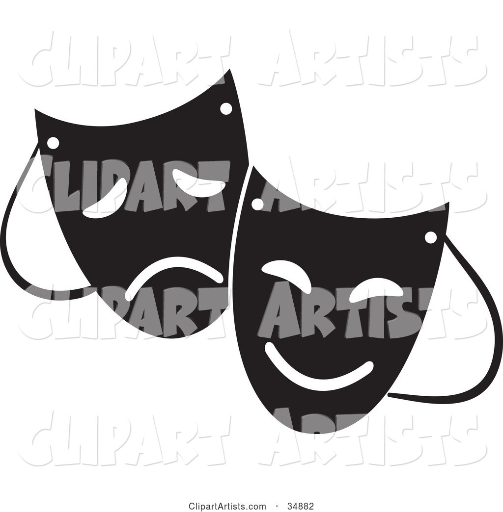 Two Theater Masks with Sad and Happy Expressions