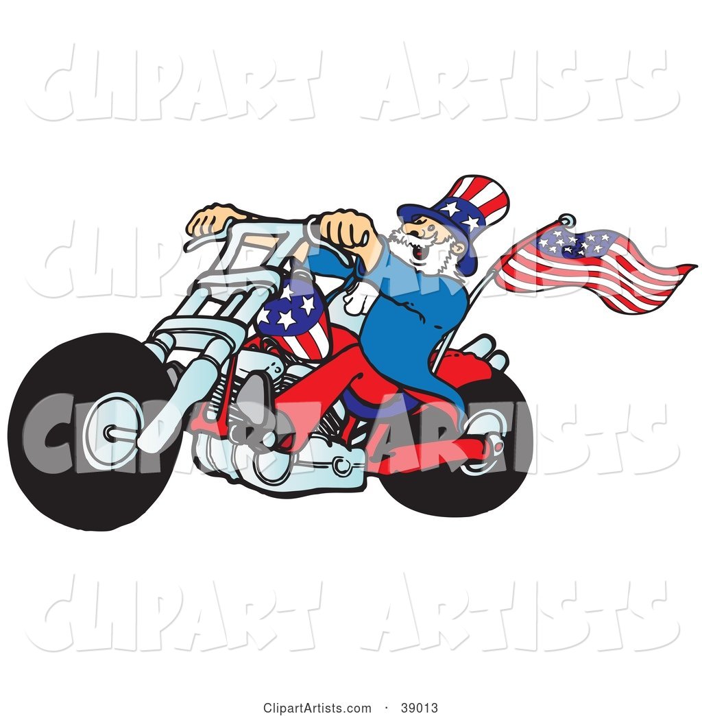 Uncle Sam Riding a Patriotic Chopper with a Flag on the Back