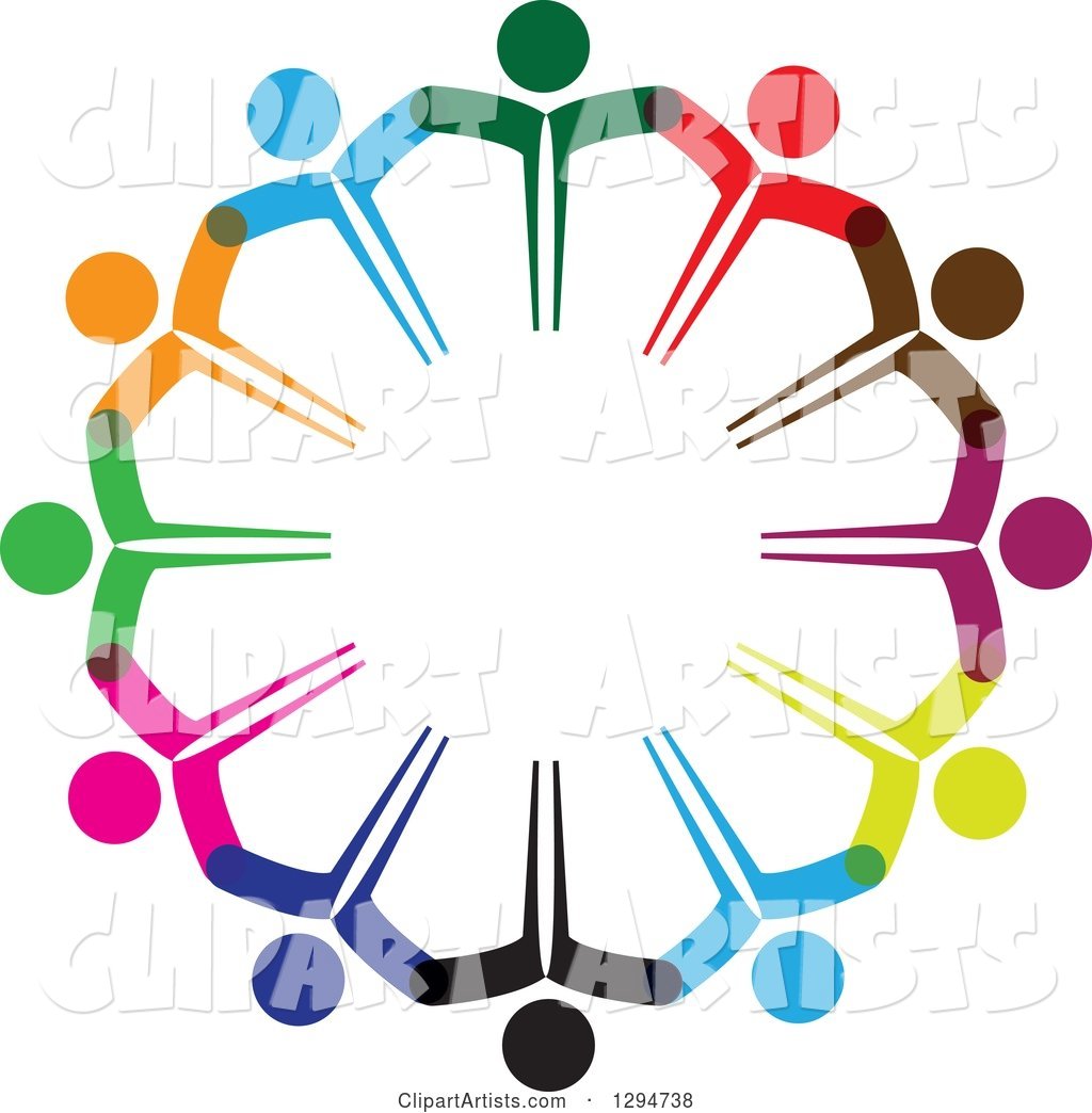 Unity Team Circle of Colorful People Holding Hands
