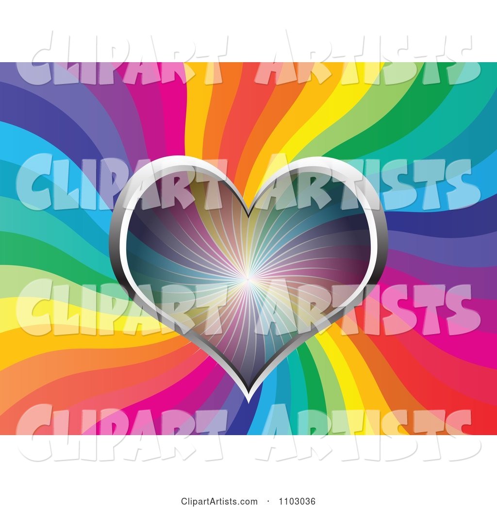Valentines Day Background of a Transparent Heart over Rainbow Waves