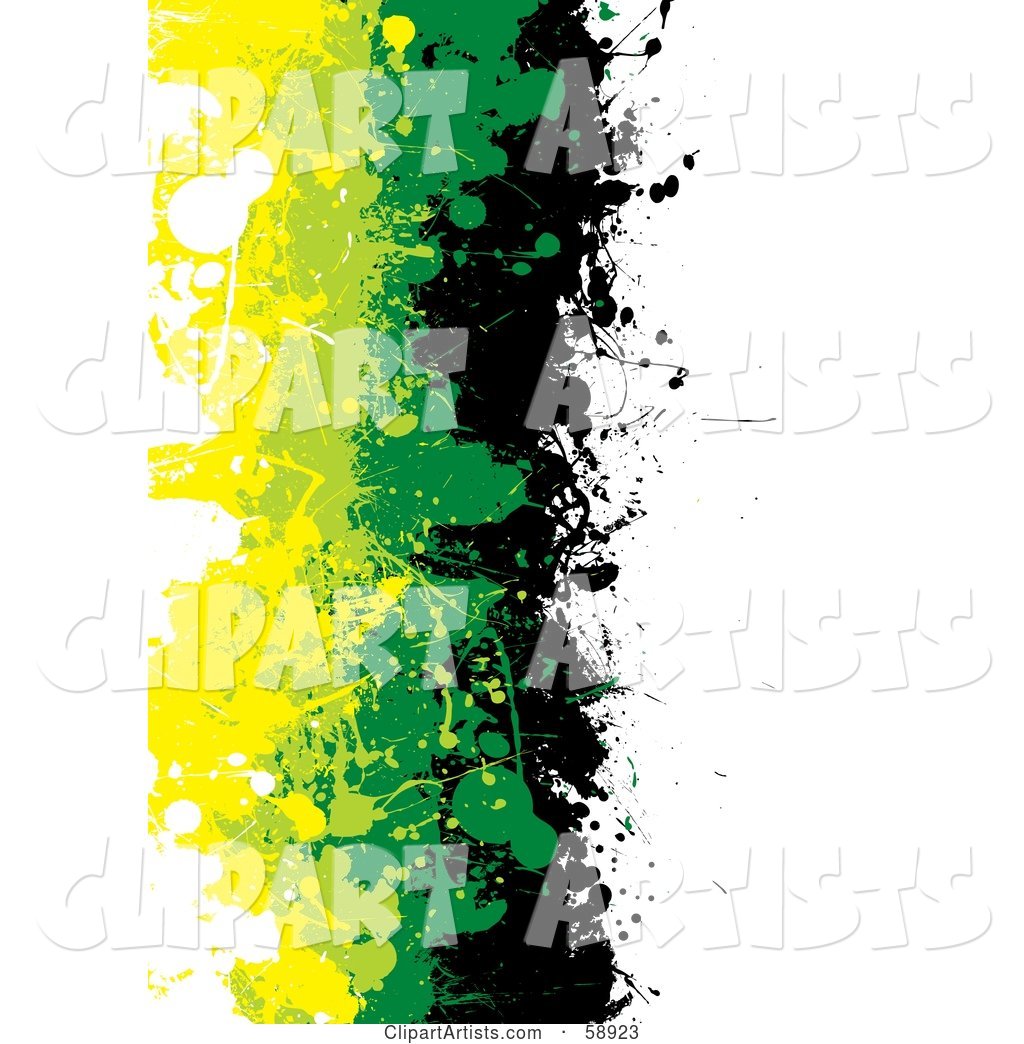 Vertical Background of Black, Green and Yellow Grunge Splatters Against White
