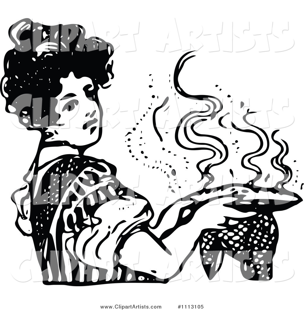 Vintage Black and White Woman Holding a Hot Pie