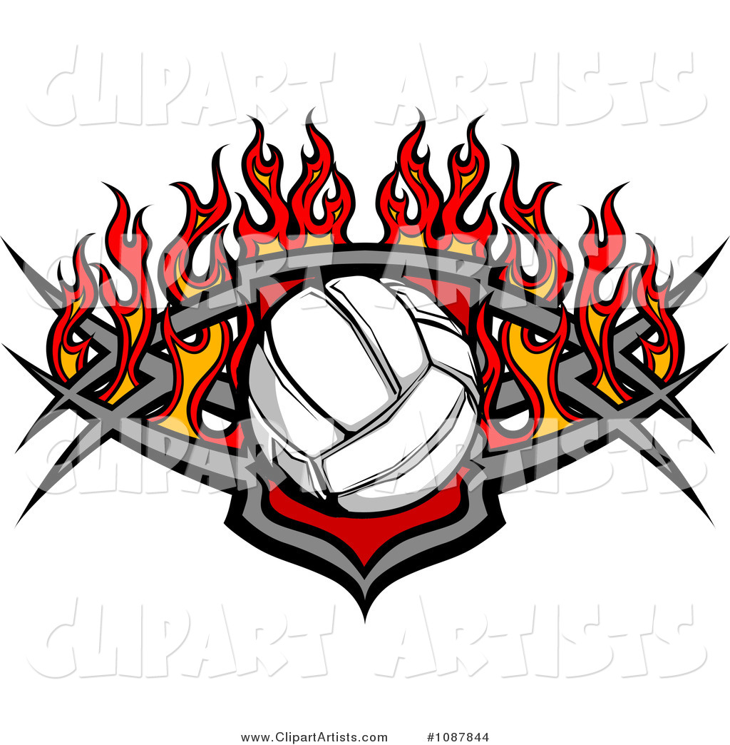 Volleyball Shield with Flames