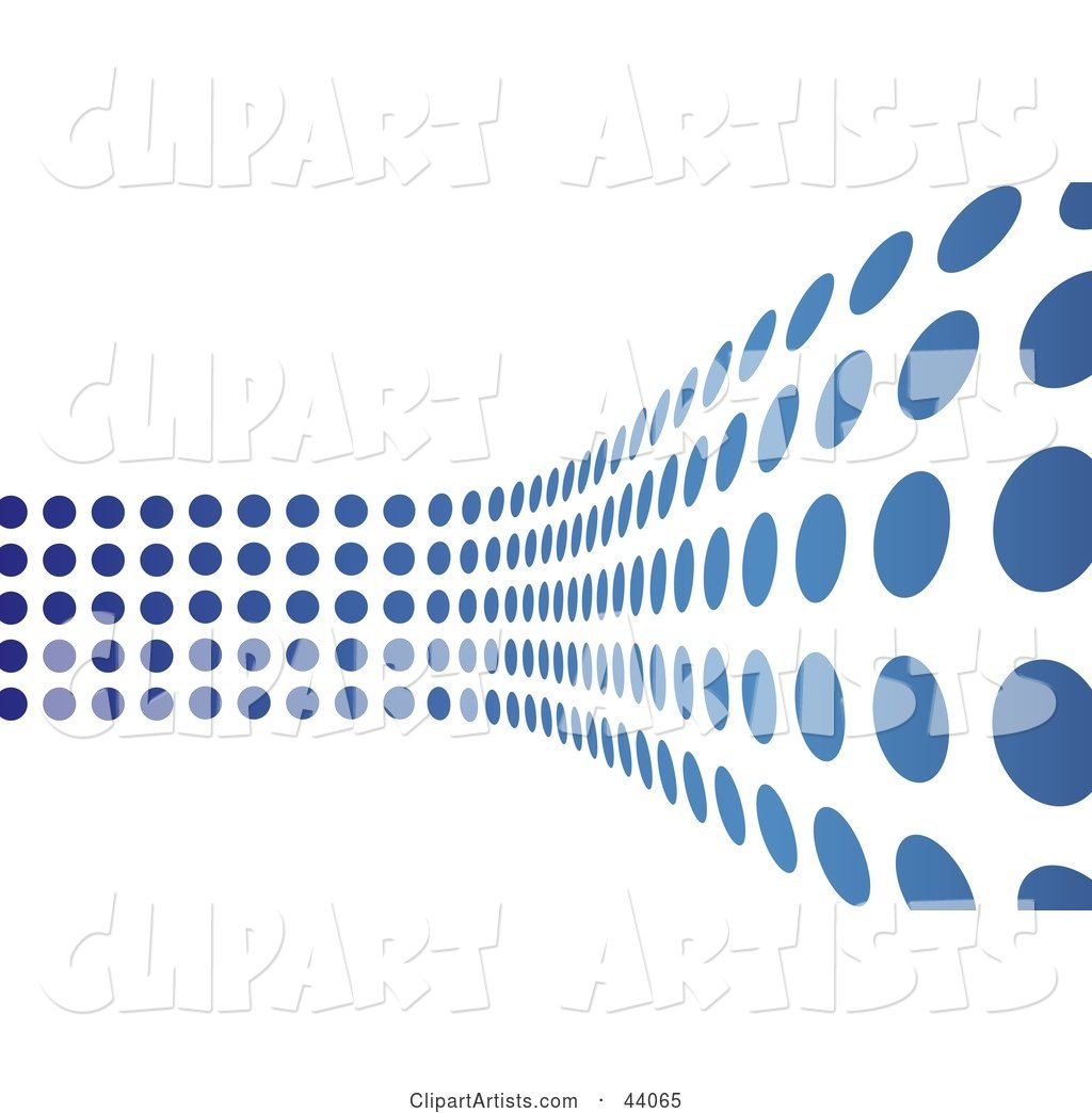 Wave of Blue Dots Curving on a White Background