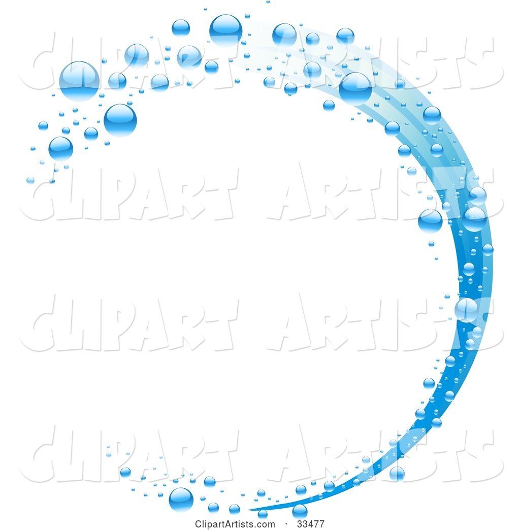 Wave of Blue Water and Bubbles over a White Background