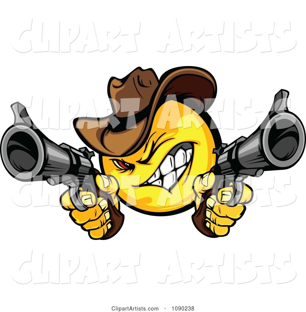 Wild West Cowboy Emoticon Bandit Shooting Pistols