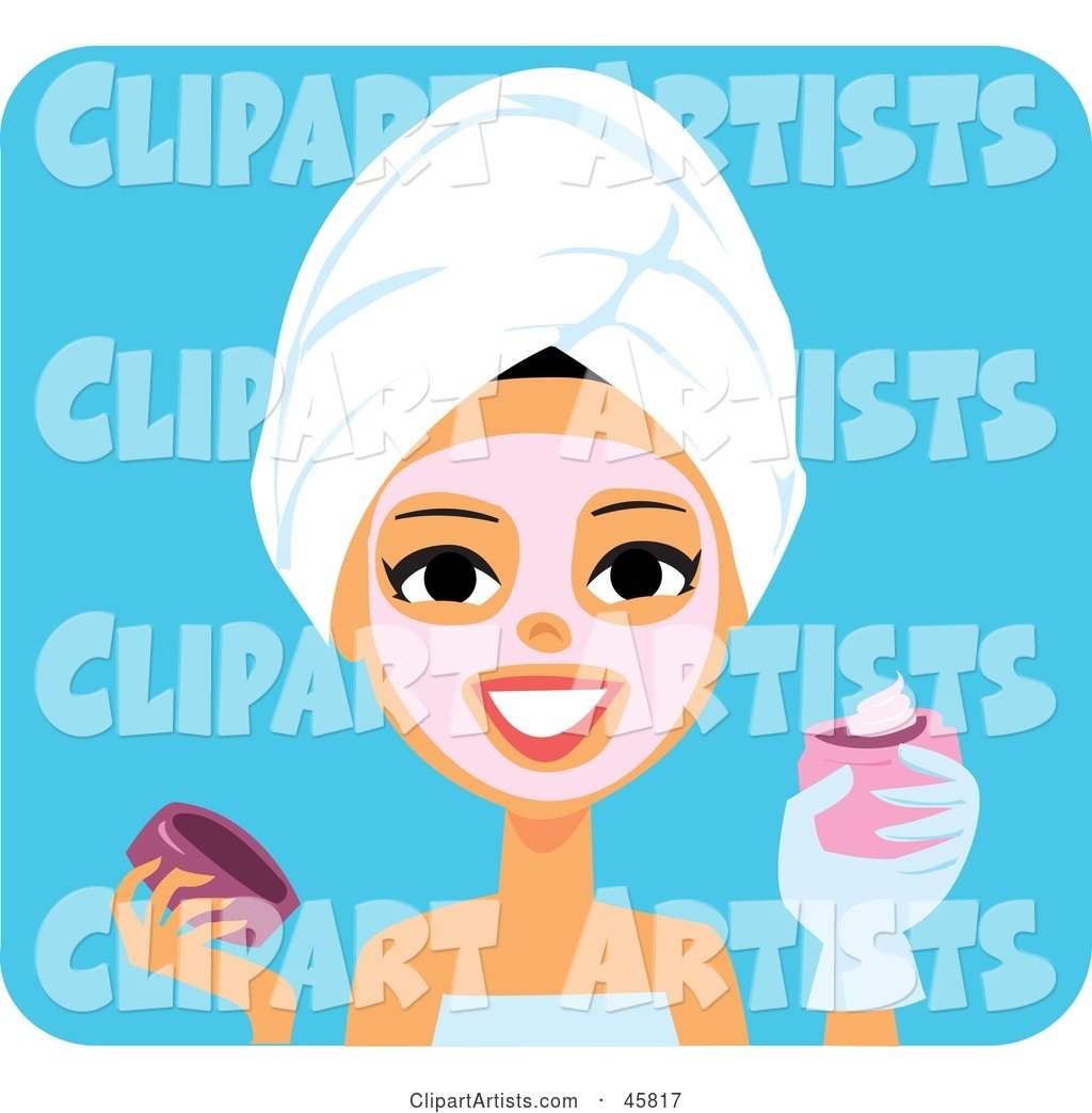 Woman Applying a Pink Facial Mask or Cream on Her Face