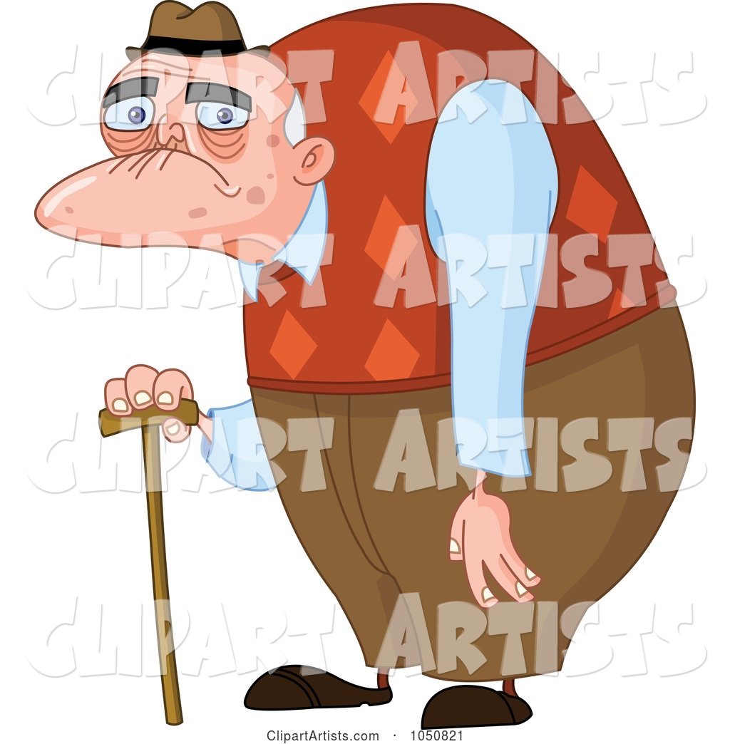 Wrinkled Old Man with a Cane