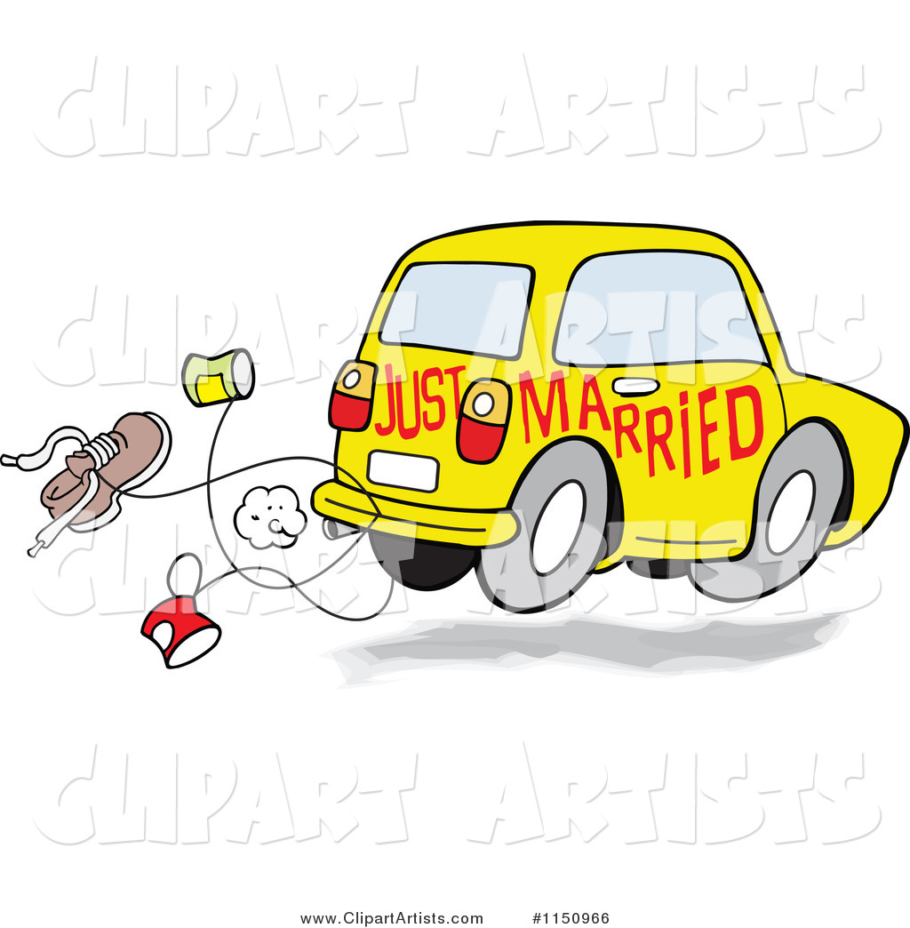 Yellow Just Married Car with Cans and a Shoe