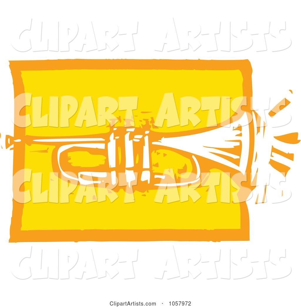 Yellow Woodcut Styled Trumpet
