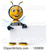 Bee Character Facing Front with a Sign