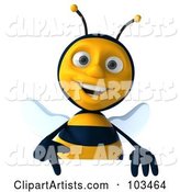 Bee Character Pointing down at a Sign