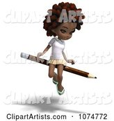 Black School Girl with an Afro Sitting on a Pencil