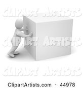 Blanco Man Character Pushing a Large White Parcel Box or Cube