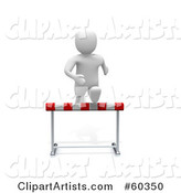 Blanco Man Character Running Forward and Leaping over a Hurdle