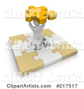 Blanco Man in the Center of a Puzzle, Holding a Piece