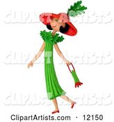 Celery Woman Walking with a Purse