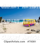 Colorful Hippie Van on a Tropical Beach