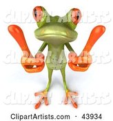Cute Green Tree Frog Giving Two Thumbs up or Measuring with His Fingers