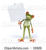 Cute Green Tree Frog Holding a Sign on a Post - Pose 1