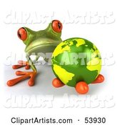 Cute Green Tree Frog Holding the Planet - Pose 1