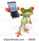 Cute Green Tree Frog Holding up a Cell Phone