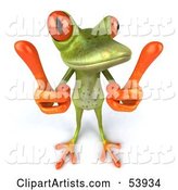 Cute Green Tree Frog Measuring with His Fingers