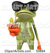 Cute Green Tree Frog Sipping a Drink and Wearing Shades - Pose 2