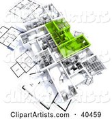 Green and White House Floor Plans on Blueprints