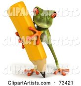 Green Tree Frog Carrying a Large Yellow Pencil - Version 2