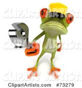 Green Tree Frog Contractor Wearing a Hard Hat and Holding a Wrench - Version 3