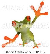 Green Tree Frog Taking a Big Leap Forward