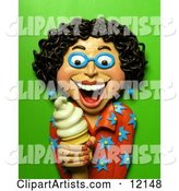 Happy Woman Holding a Vanilla Ice Cream Cone