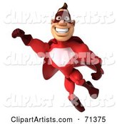Red Super Hero Guy Smiling and Flying