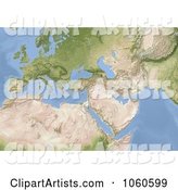 Shaded Relief Map of Europe, North Africa and near East