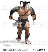 Strong Barbarian Man Holding a Sword and Axe 2