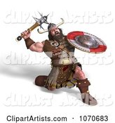 Strong Medieval Warrior Fighting with a Shield and Club